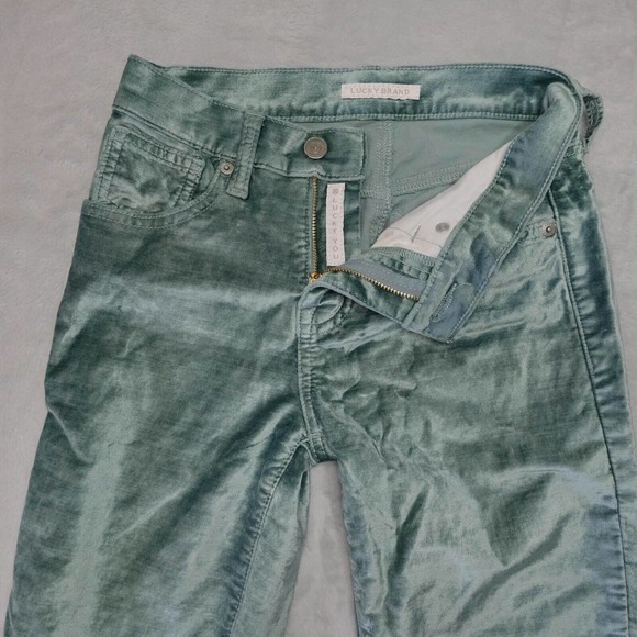 LUCKY BRAND Womens 00 Ava Antartica Sea Foam Crushed Velvet Skinny Jeans Pants - Picture 2 of 16